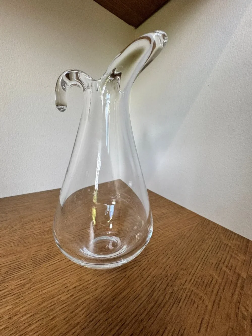 Mid-Century Scandinavian Glass Vase – Etched “S” Mark, Clear Art Glass, 10” Tall